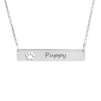 Anavia Personalized Name Necklace Custom Bar Jewelry Gift for Her Paw Print Cut Out Bar Necklace Stainless Steel Custom Made Engravable Pet Dog Name Jewelry Free Gift Box Ships Next Day [Silver]