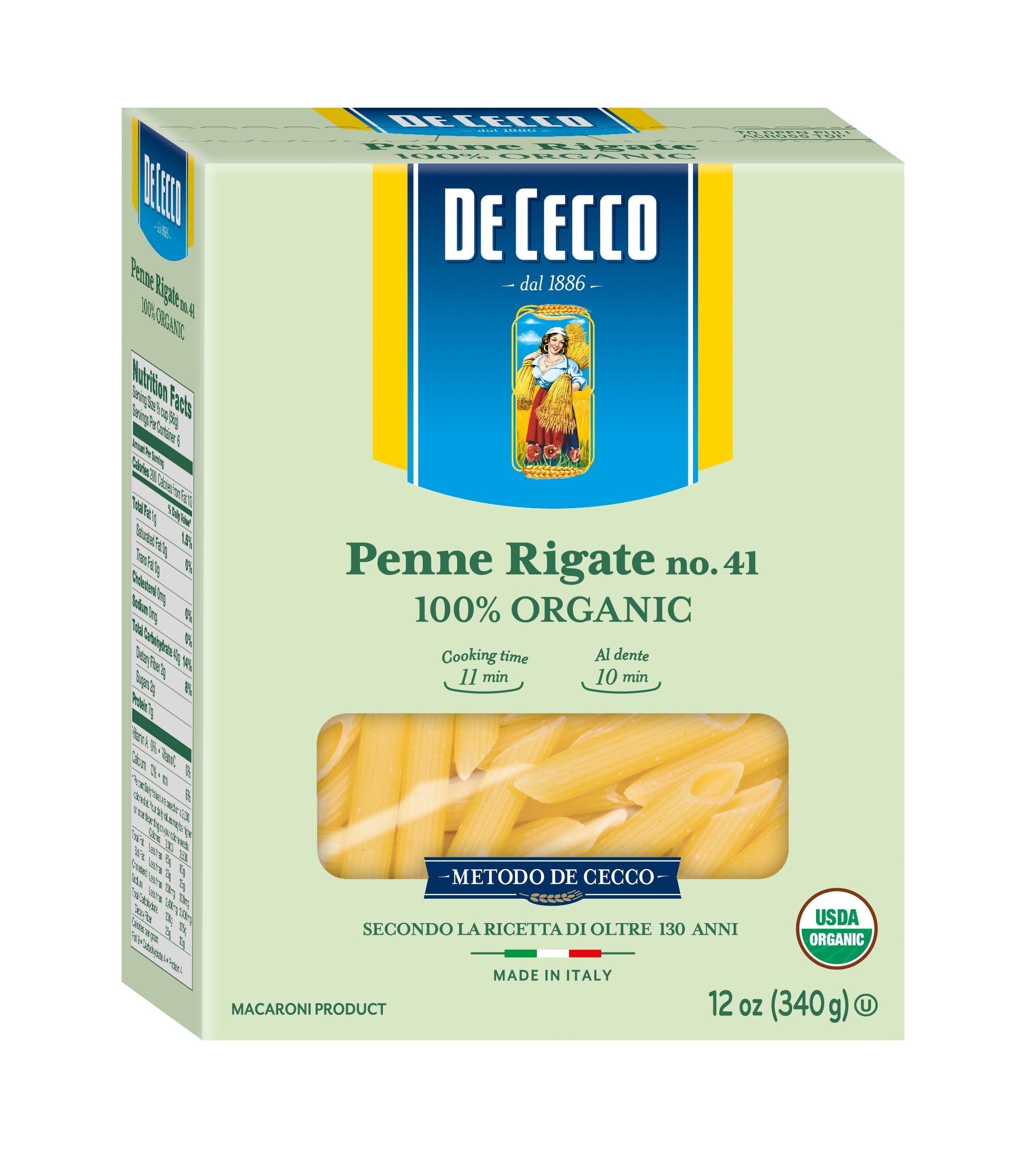 De Cecco 100% Organic Penne Rigate No.41 Pasta, 12 oz