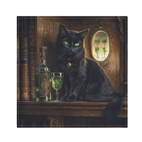 Qxltty Black Cat with Absinthe Napkins 20×20in Perfect for Parties Dinners Weddings Cocktail Housewarming Cloth Napkins Set of 6