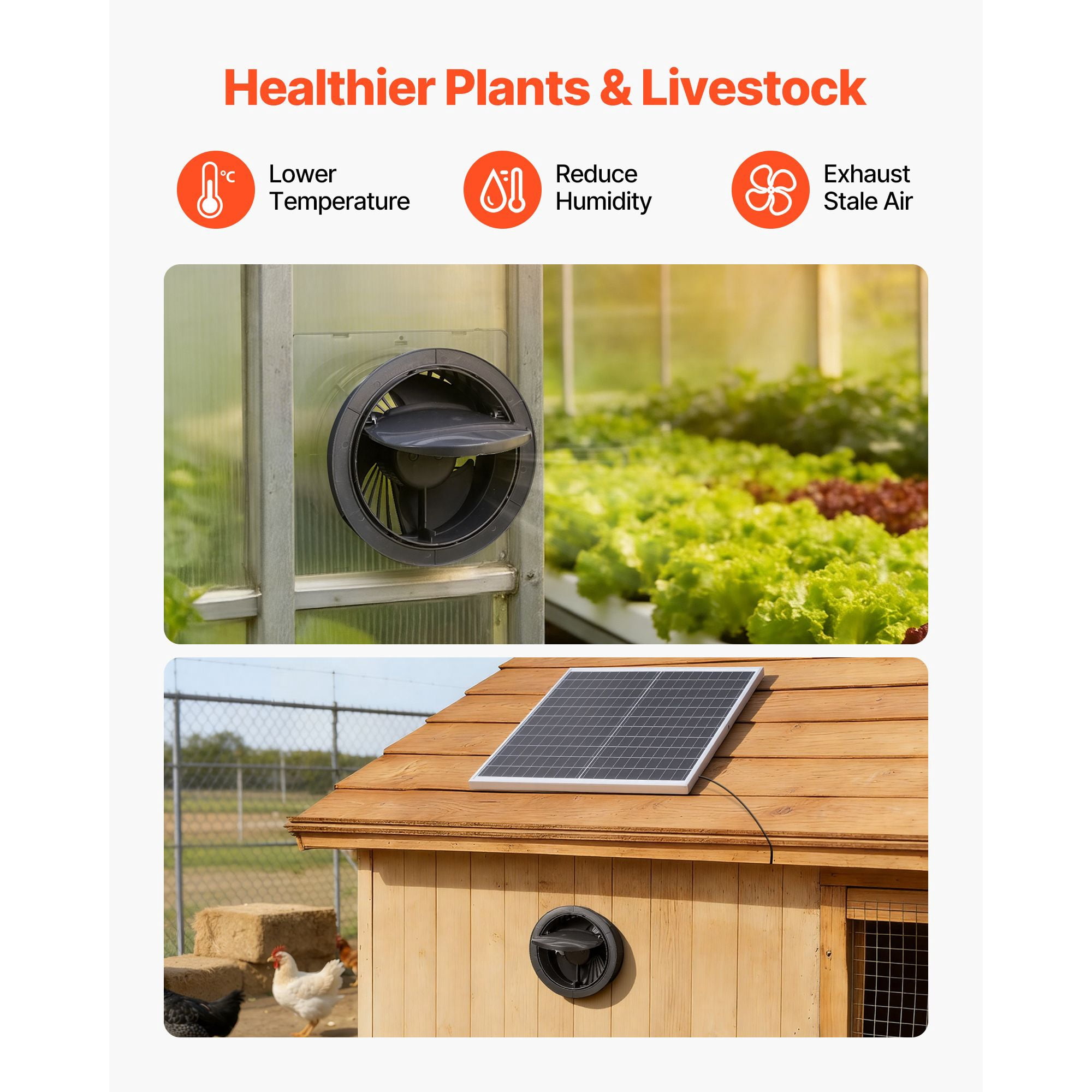 Solar Powered Fan, 25W Solar Panel with 220 CFM Airflow, Adjustable Panel Angle, 2030 RPM High-Speed, Flexible Install, Fast Air Exchange for Greenhouse, Grow Tents, Chicken Coops, Shelters