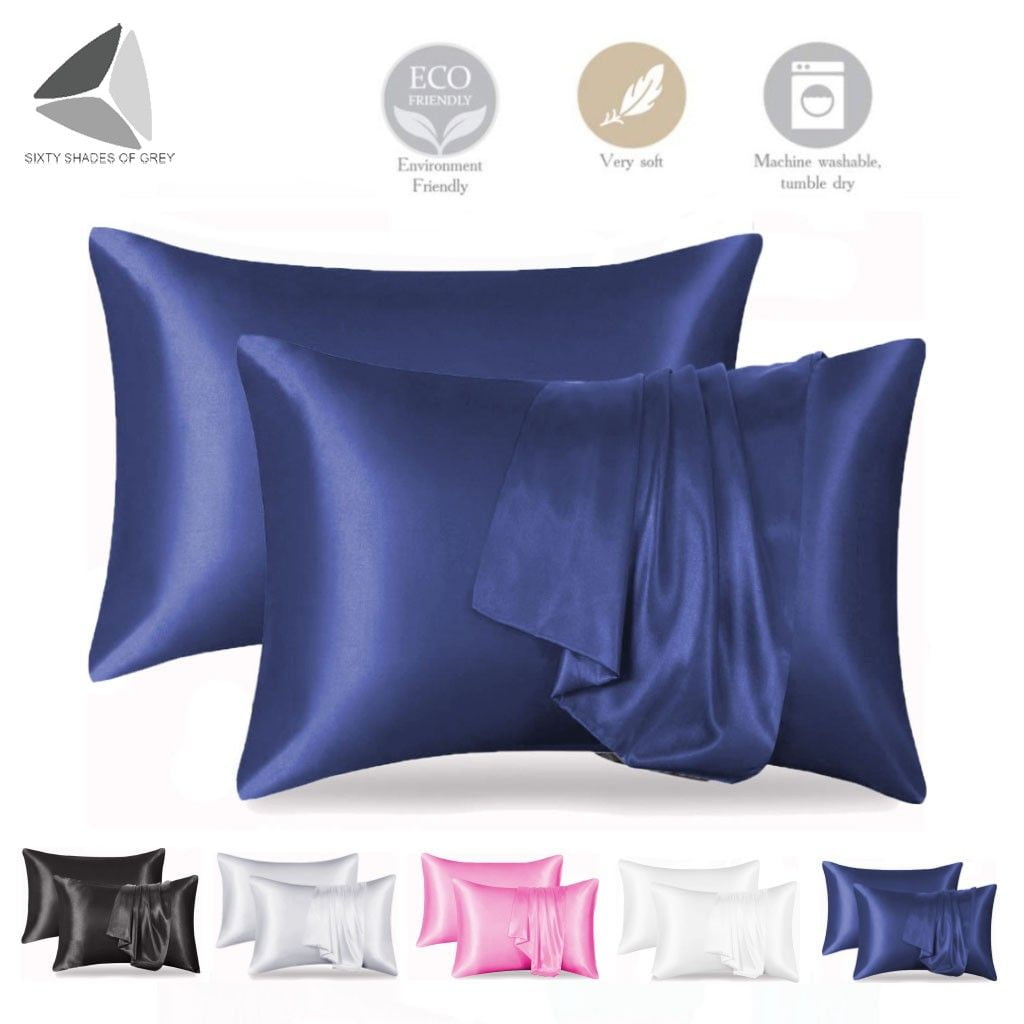 1-2Pcs Satin Silk Pillowcase Pillow Case Cover King Queen Standard Cushion Cover 