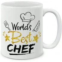 World's Best Chef Coffee Mug – White Ceramic Mug with Gold Glitter Accents – Gift for Professional Chefs, Cooks, Friends – Birthday, Christmas, Anniversary, 11oz