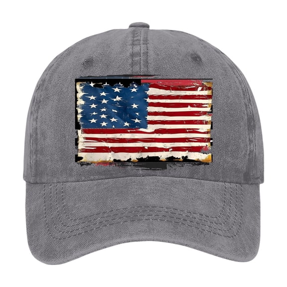Gsakboxl Sun Hat Unisex Vintage Striped USA American Flag Print Snapback Baseball Cap Adjustable Sun Hat For Men Women Grey