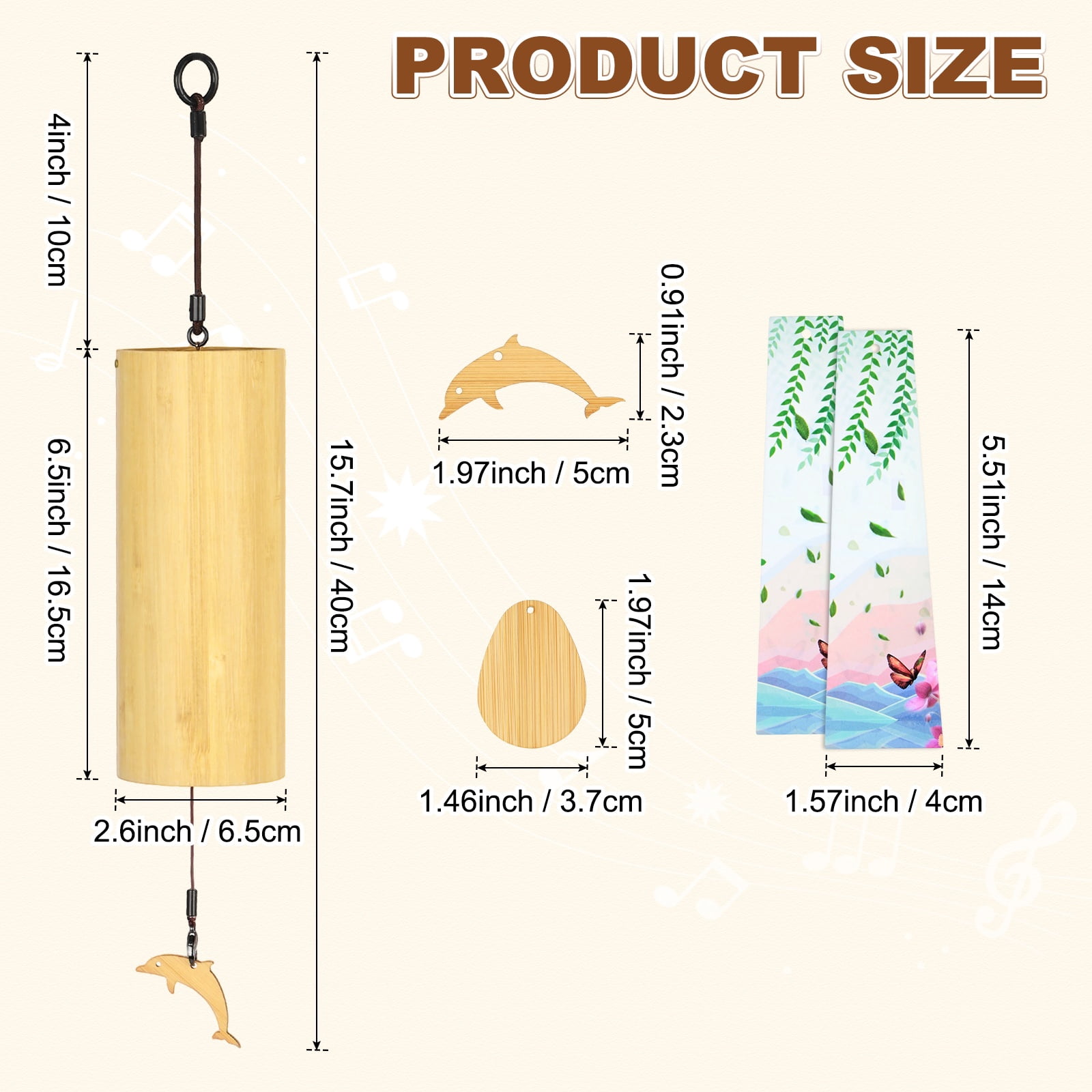 Uxcell Bamboo Wind Chimes for Meditation, Relaxing Emotions, Wooden Handcrafted Chimes for Unique Decor, Gardening Gift for Outdoor Decoration [G Chord]