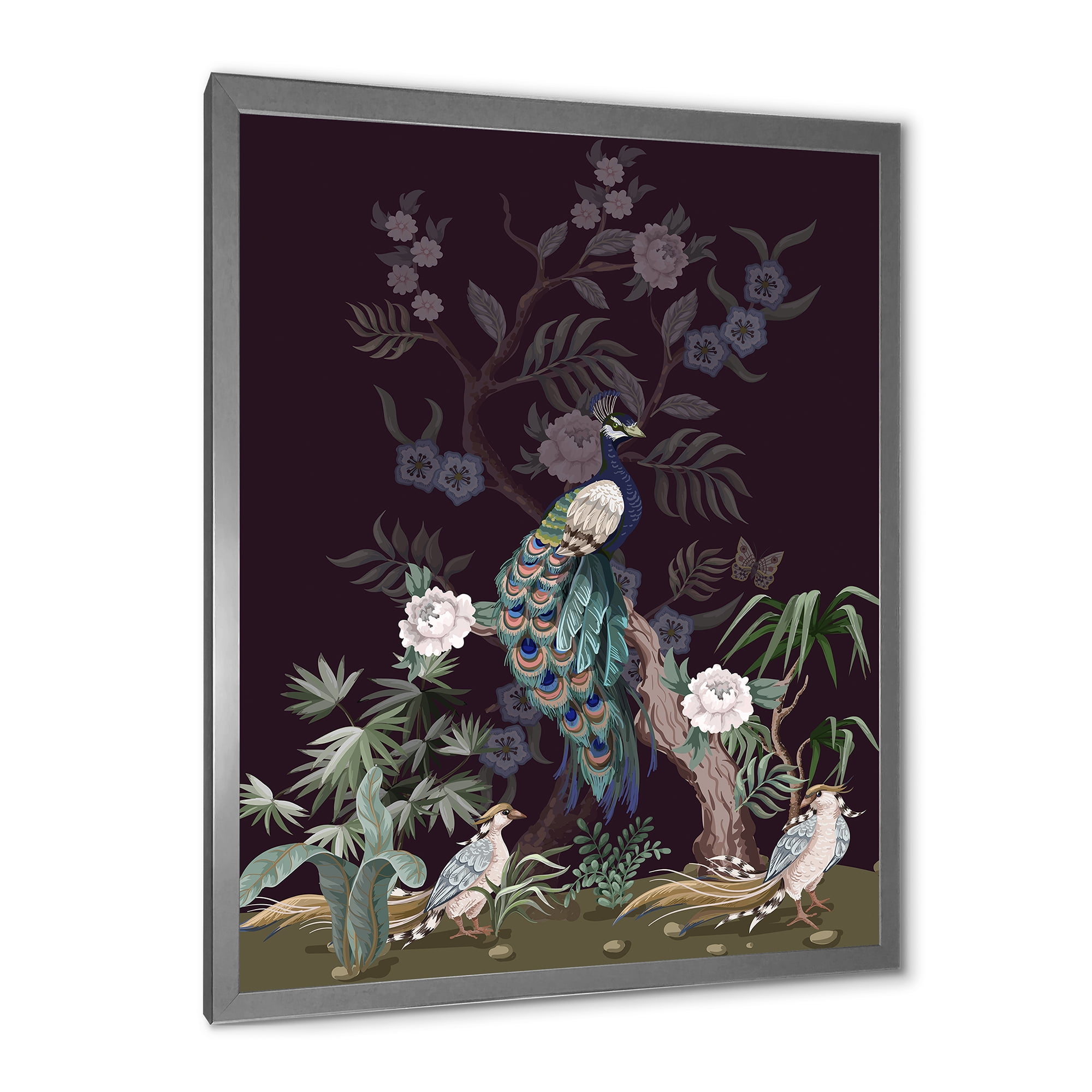 Designart 'Chinoiserie With Peonies and Birds V' Traditional Framed Art Print