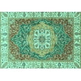 thumbnail image 1 of Ahgly Company Machine Washable Indoor Rectangle Oriental Turquoise Blue Modern Area Rugs, 8' x 12', 1 of 4