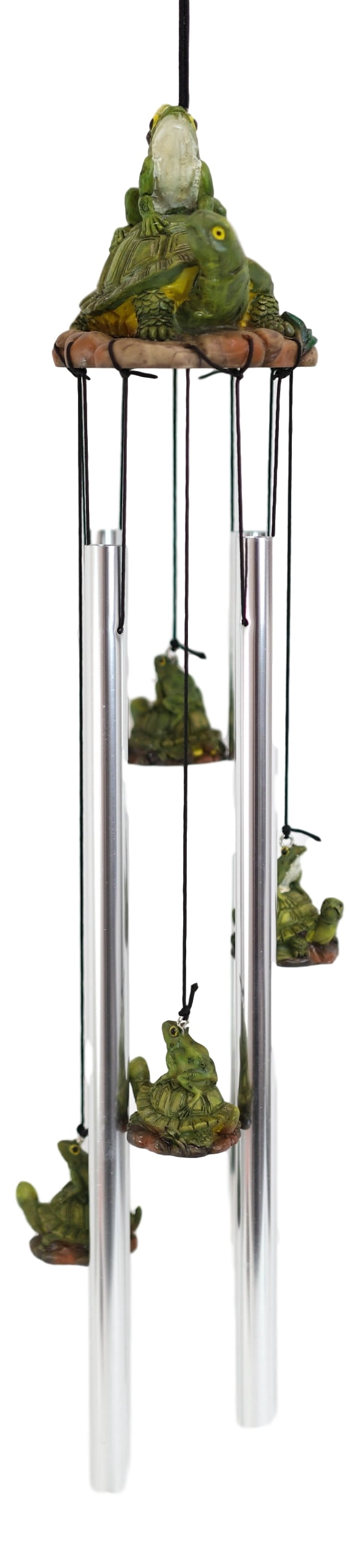Ebros Tortoise Piggybacking Green Frog With Snail Garden Patio Wind Chime Decor