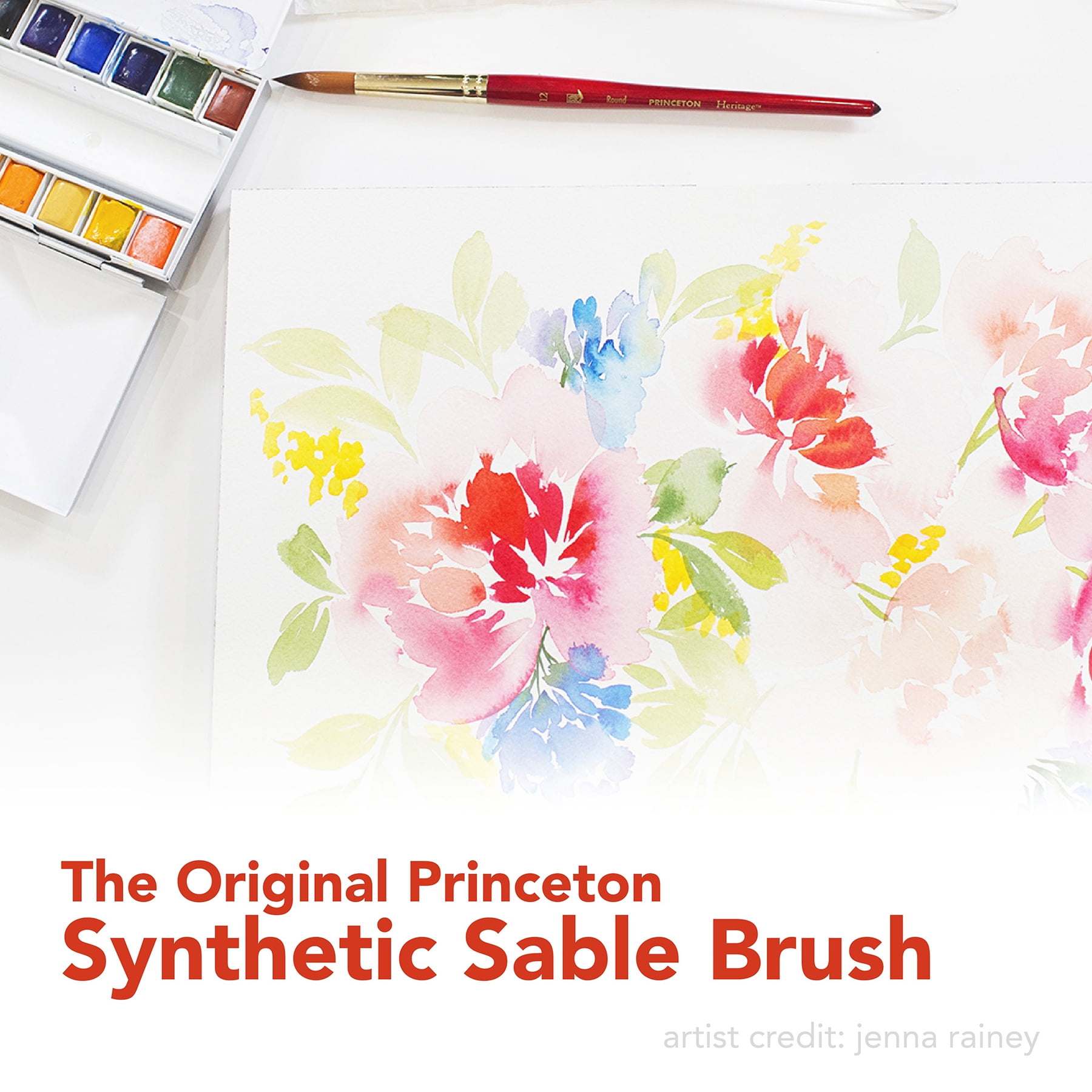 Princeton Heritage Round Brush, Synthetic Bristles, Short Handle Watercolor Paintbrush, Scarlet, Size 6, Pack of 2