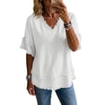 thumbnail image 6 of Stralyhd Cotton Linen Tops for Women 3/4 Sleeve Tops Casual V-Neck Shirts Lightweight Raw Hem Trendy Blouses 2026 Summer Outfits White S, 6 of 6