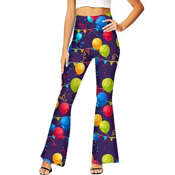 TJAZFJPA Casual Pants for Women Womens Mardi Bell Bottoms Purple Green Yellow High Waist Flare Pants（4） Slacks for Women Petite Womens Pants Trendy Straight Leg