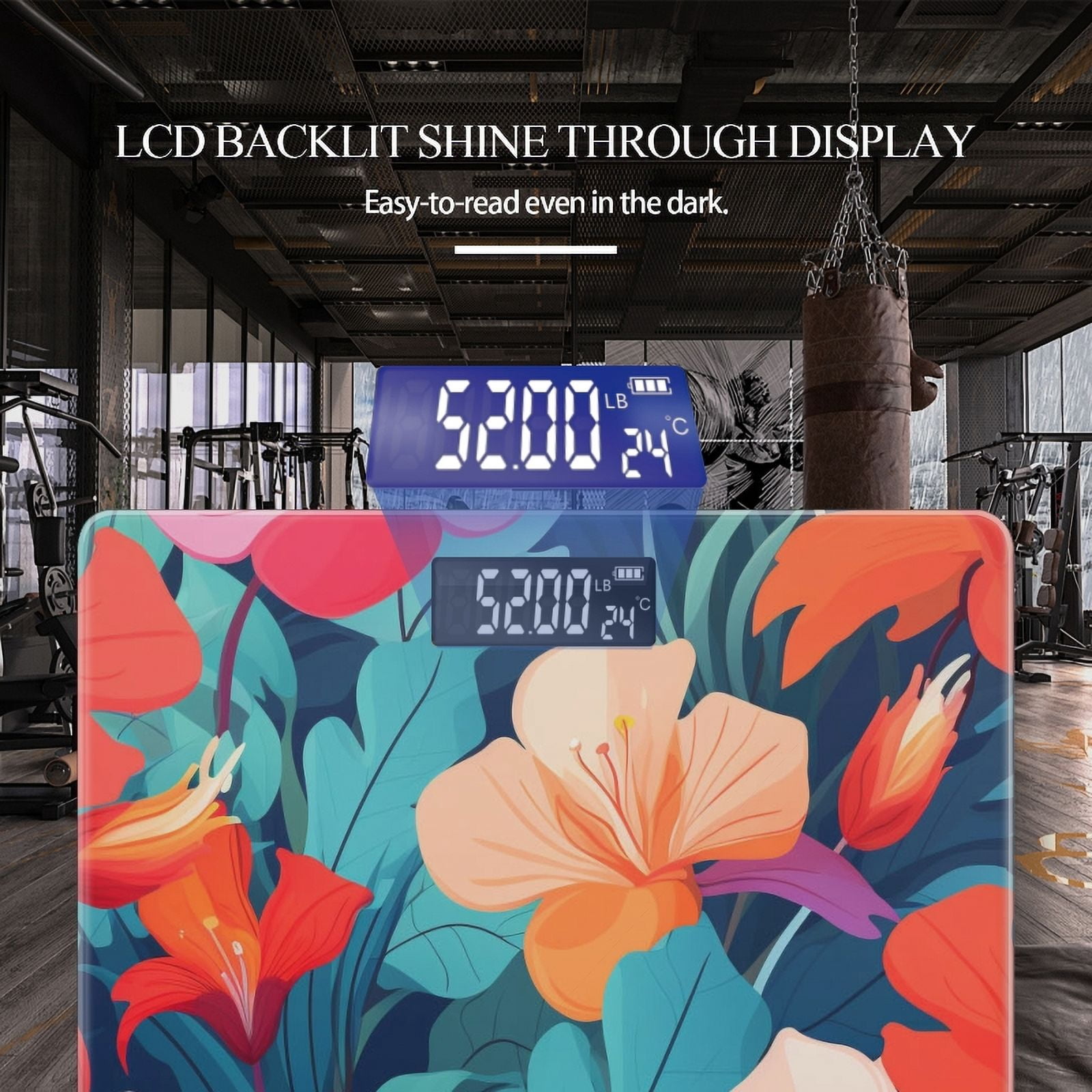 High Precision Body Weight Scale Smart Bathroom Scales with Large LCD Display(400lbs),Decorative for Bedroom-Bright Orange And Pink Petals Against Electric Blue Background