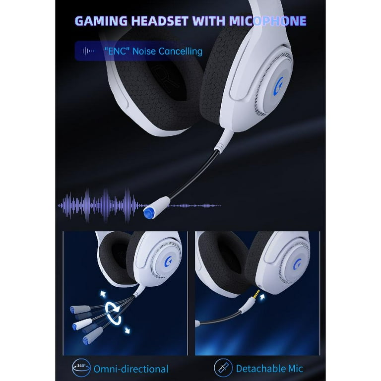  Ozeino 2.4GHz Wireless Gaming Headset with Microphone, 2.4G USB  & Type C Transmitter - 30h Battery Life - RGB Lighting Gaming Headphones  for PS5, PS4, PC, Phone : Video Games