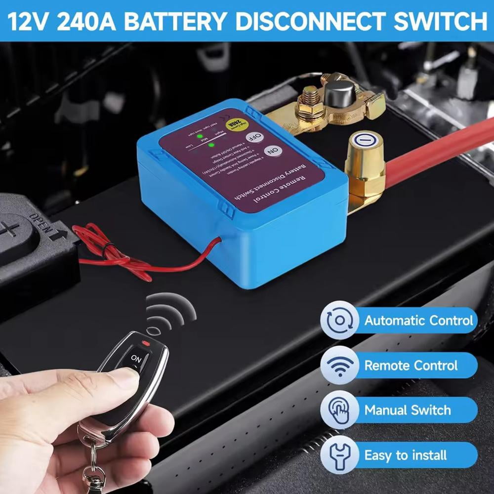 12V 240A Remote Battery Disconnect Switch, Automatic Power Shut Off Kill Switch for Car, Truck, Marine - Anti-Theft, Energy Saving