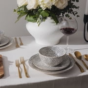 (3 pack) Thyme & Table TT0061 Dinnerware Black & White Medallion Stoneware, 12 Piece Set