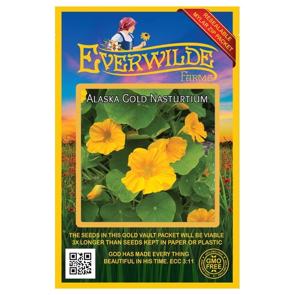Everwilde Farms - 25 Alaska Gold Dwarf Nasturtium Wildflower Seeds - Gold Vault Seed Packet