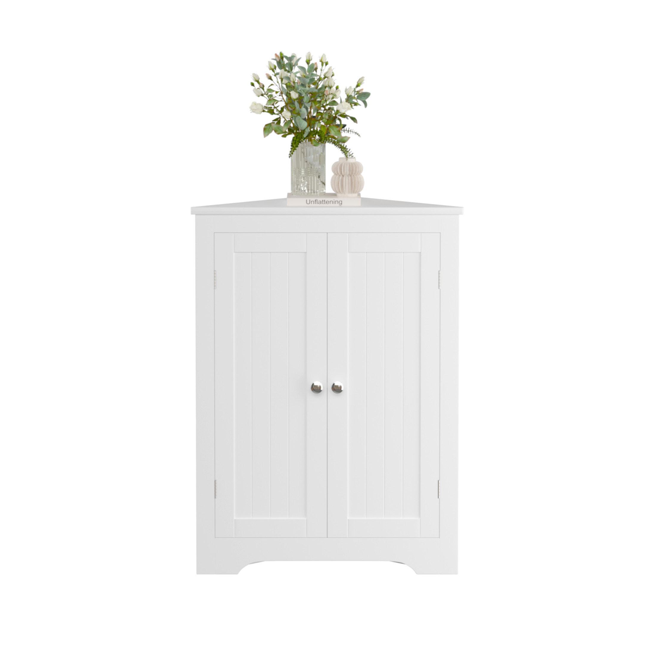 Noble House Dorris 23.6" Floor Corner Storage Cabinet with 2 Doors and Adjustable Shelf, Wooden Narrow Organizer, White