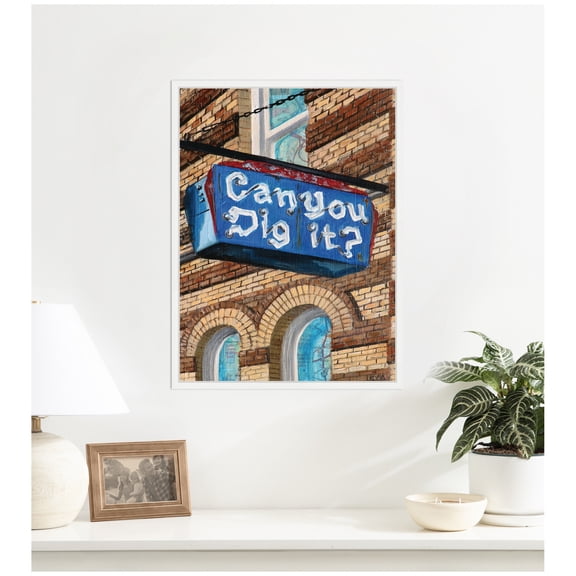Kate and Laurel Framed Canvas Wall Art Print Can You Dig It by Krista V. Allenstein, 18 x 24 Sylvie White Frame, Vintage, Cityscape Art for Wall Decor