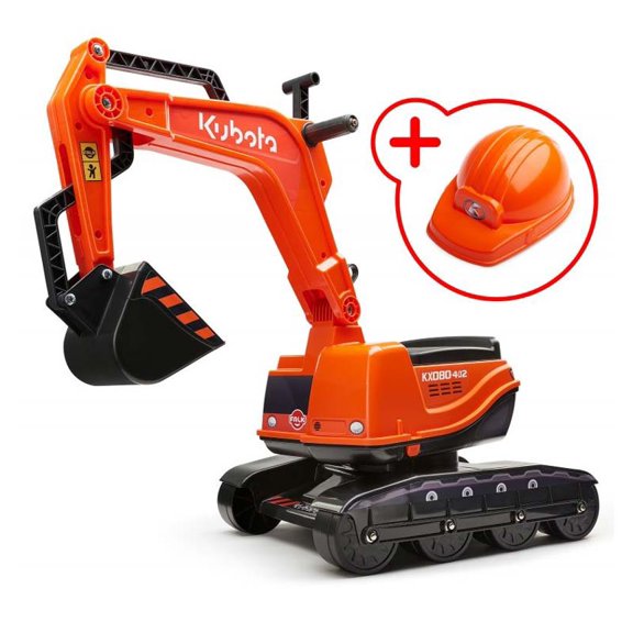 Kubota KX080 4 Ride On Excavator with Helmet and Opening Seat for Kids 3 Years and Up Orange