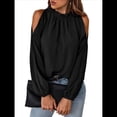 thumbnail image 1 of Blusas Elegantes e Informales para Mujer, con Hombros Descubiertos, Cuello con Volantes, Camisas de Moda de Otoño para el Trabajo Negro L, 1 of 10