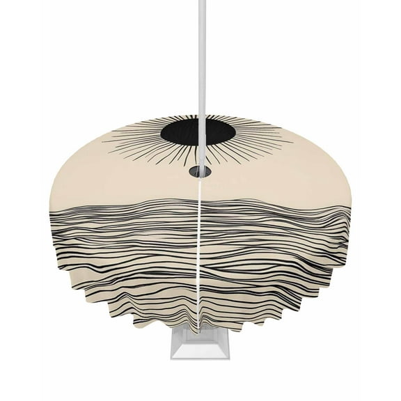 nqOlkjepod Black Minimalist Lines Outdoor Tablecloth with Umbrella Hole & Zipper, Modern Stripe Art Round Table Cover 54 Inch, Dining Waterproof Table Cloth Protector for Patio/Party/Picnic