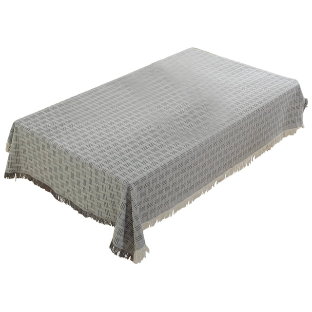 Rectangular Table Cloth 90 cm x 150 cm Polyester Linen Look with Tassel Trim for Coffee Table Outdoor Picnic Use