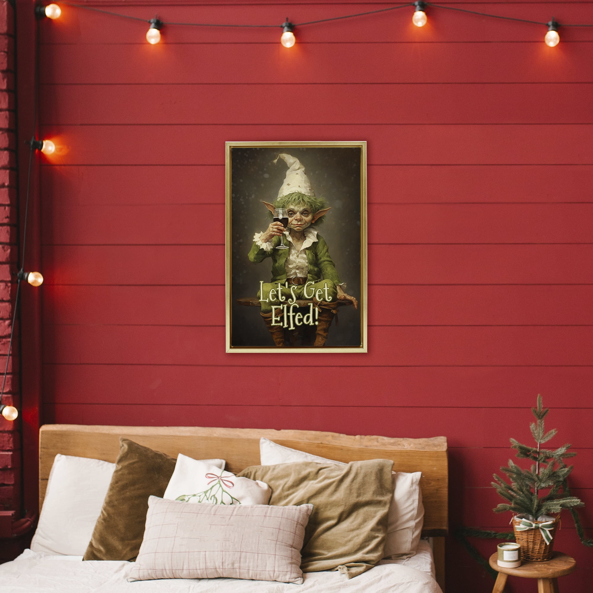 Stupell Industries Let's Get Elfed Gold Framed Floater Canvas Wall Art, design by Tina LeCour