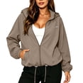 thumbnail image 2 of Usloyux Women's Solid Color Zip Up Outdoor Hiking Jackets Hooded Windbreaker Coats Lightweight Fall Winter Outerwear, Khaki M, 2 of 9