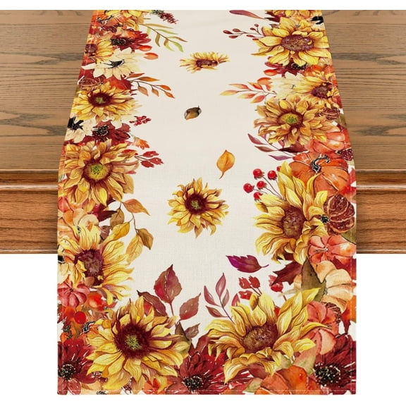 Sunflower Eucalyptus Leaves Fall Table Runner 13" x 48" Autumn Thanksgiving Kitchen Dining Table Decoration Table Running Cloth