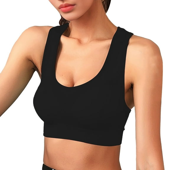 WCJM Black Women's Color Blocked Back Hollow Vest Gathering Yoga Running Sports Bra
