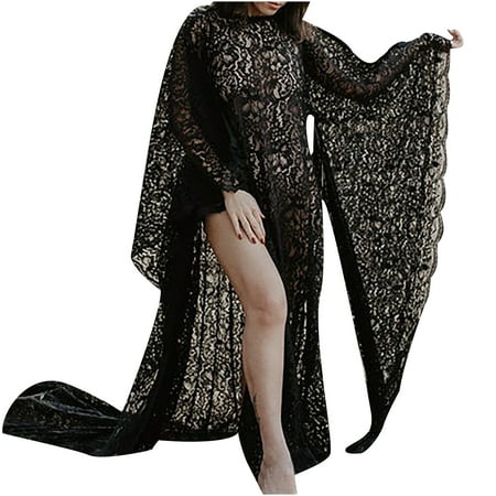 

Zlekejiko length Lace Maternity Photography Women floor Pregnants Black Dress Props Maternity dress