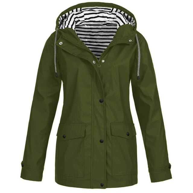 Kagetolytai Manteaux pour Femmes Femmes Imperméable Uni Manteau de Pluie Extérieur Grande Taille Imperméable à Capuche Coupe-Vent Manteaux pour Femmes Vert Armée P