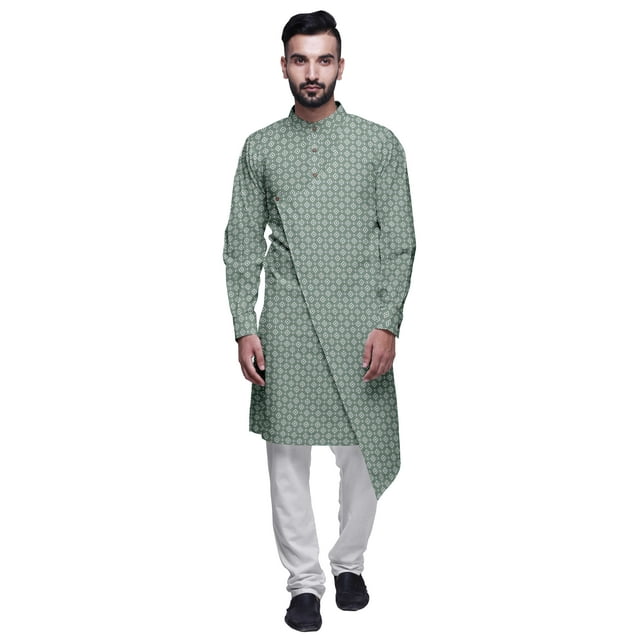 Atasi Kurta Pyjama de Designer pour Hommes Ensemble Kurta Angrakha Imprimé Vêtements d'Été