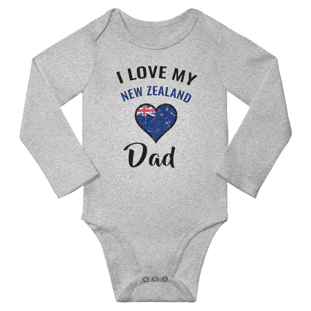 

I Love My New Zealand Dad Baby Long Slevve Bodysuit Outfits (Gray 18-24 Months)