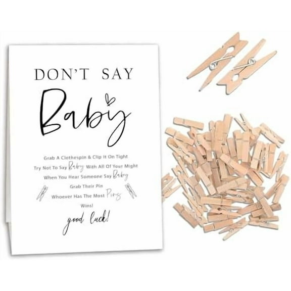 Don't Say Baby Game Set, Don't Say Baby Game for Baby Shower (One Sign with 50 Mini Clothespins), Minimalist Theme Baby Shower Decorations, Gender Reveal Game-DSBB03$$Home Decor, Kitchen, & Other