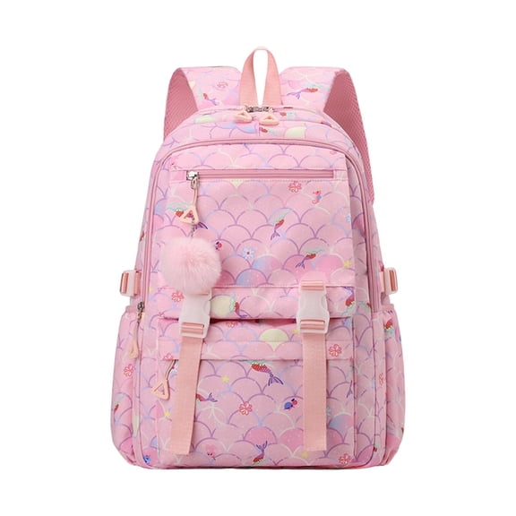 Mermaid Backpack Lightweight Water Resistant School Bags Bookbags with Plush Charm 2026 Back-to-School(Pink,A)