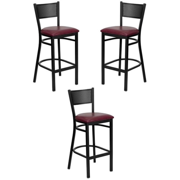 Home Square Restaurant Bar Stool in Black and Burgundy - Set of 3