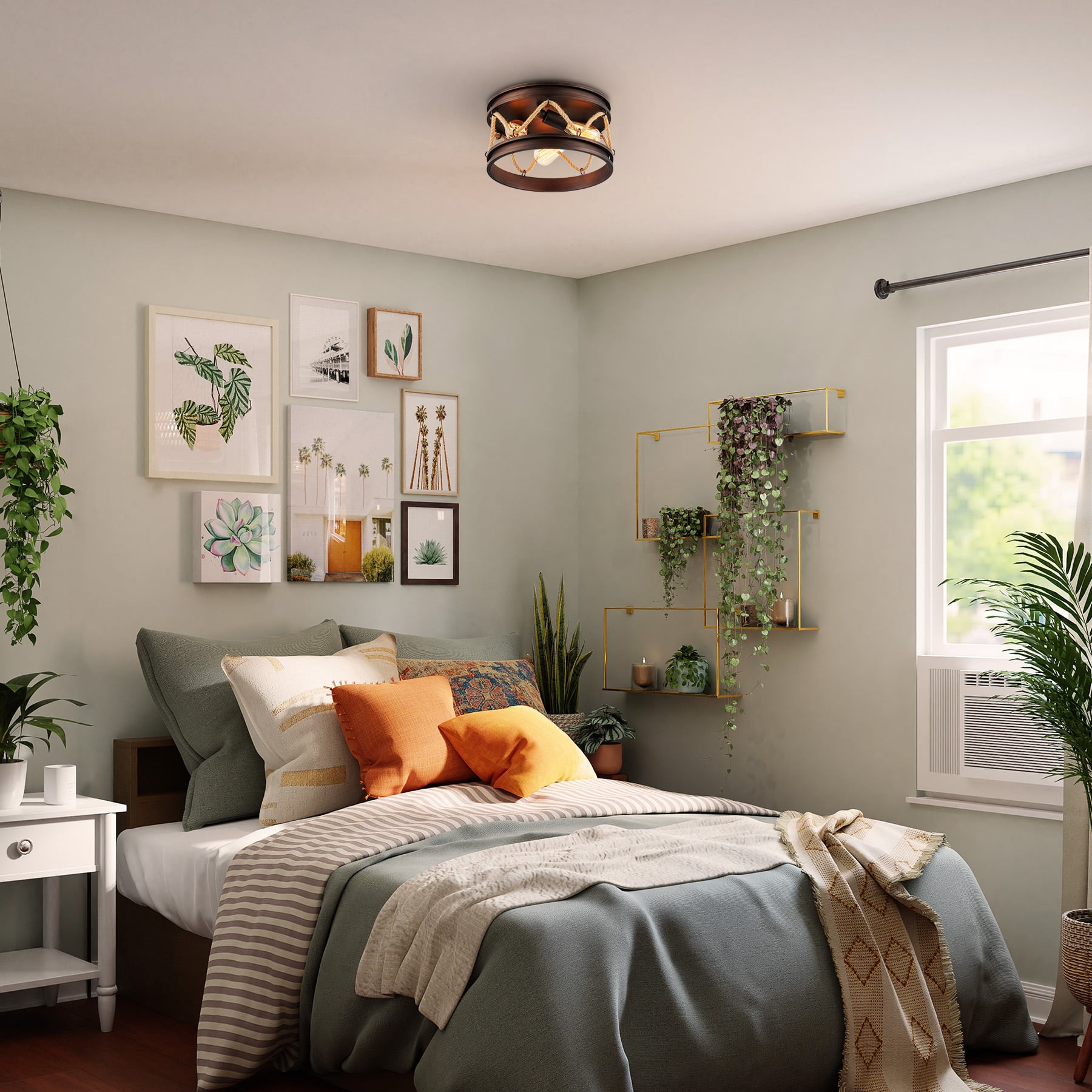 Bestco Rustic Ceiling Light Fixture with Rope Drum Shade for Kitchen Kids Room Bedroom