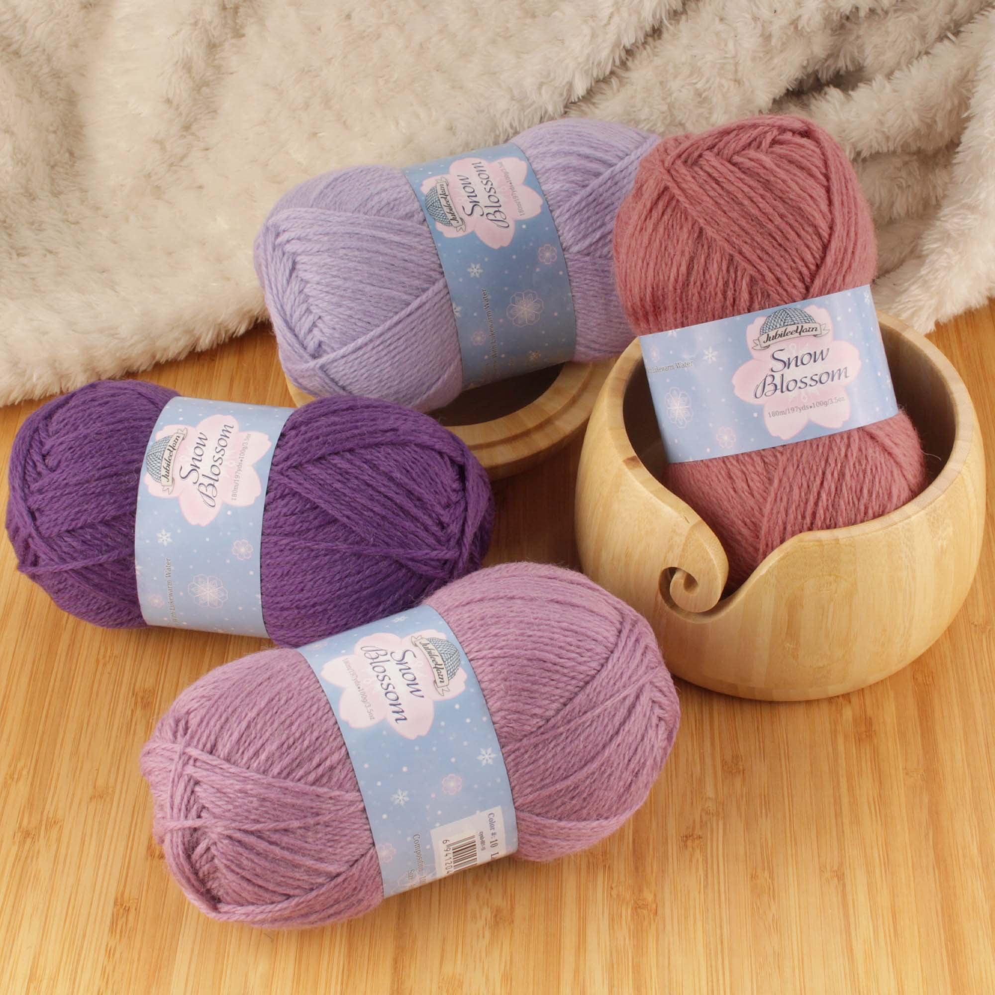 JubileeYarn Snow Blossom Yarn - DK Superwash Wool - Shades of Purple - 4 Skeins