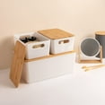 thumbnail image 3 of Isaac Jacobs 2-Pack XL White Storage Bin Set w/ Cut-Out Handles and Bamboo Lid, Plastic Organizers for Home, Pantry, Kitchen, Closet, BPA Free, Food Safe, 3 of 5