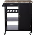 thumbnail image 3 of Clayton Wheeled Kitchen Serving Cart, Black & Marble Wood, With Storage Cabinet, Open Shelves, Drawer & Towel Rack, 3 of 8