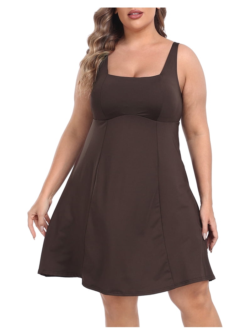 brown workout dress Check Me Out Tennis Romper Dress - Brown and White, Large | Hazel and Olive main image 0
