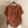 thumbnail image 3 of TKLPEHG Casual Tops for Women Crew Neck Button Roll Sleeve T-shirt Short Sleeve T Shirts Loose Fitted Fashion Print Tshirt Comfy Soft Summer Womens Clothes (Coffee,XL), 3 of 4