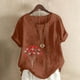 thumbnail image 2 of Vestidos Casuales Para Mujer, Blusas De Mujer De Moda Blusa informal de lino con cuello redondo, manga corta y botones para mujer, 2 of 4