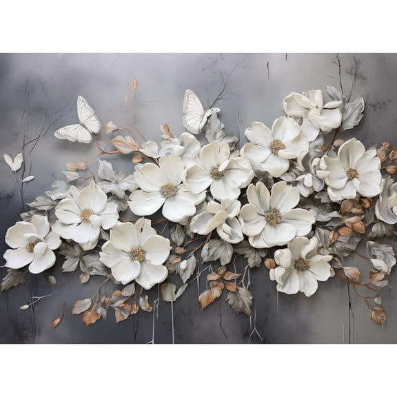 White Textured Magnolia Flowers DIY 5D Diamond Art Painting by Number Kits for Adults Paint with Round Full Drill Diamond Gems Painting Art Craft for Home Wall Decor 15.8x19.8in(2)