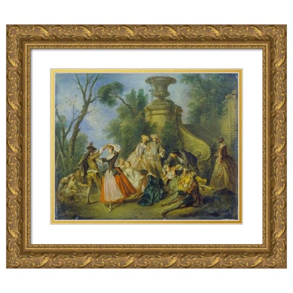 Nicolas Lancret 14x12 Gold Ornate Wood Frame and Double Matted Museum Art Print Titled - Pastoral Revels (1738)