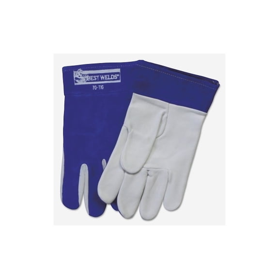 TIG Welding Gloves, Capeskin/Split Cowhide, Large, Blue/White