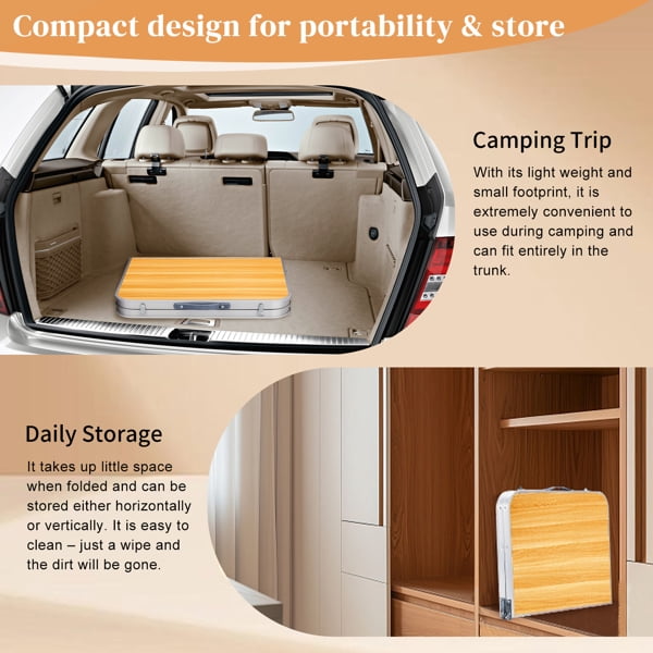 Alvantor 3 ft Portable Folding Camping Table with Handle, Wood Top
