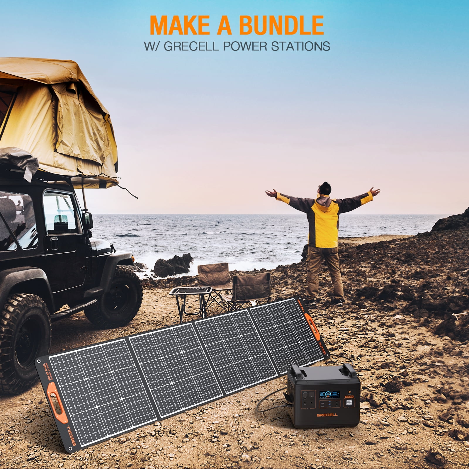 Grecell 200W Portable Flexible Foldable Solar Panel Kit Power Generator (2 Pack), 12V/24V Lightweight High-Efficiency Solar Charger Power Backup