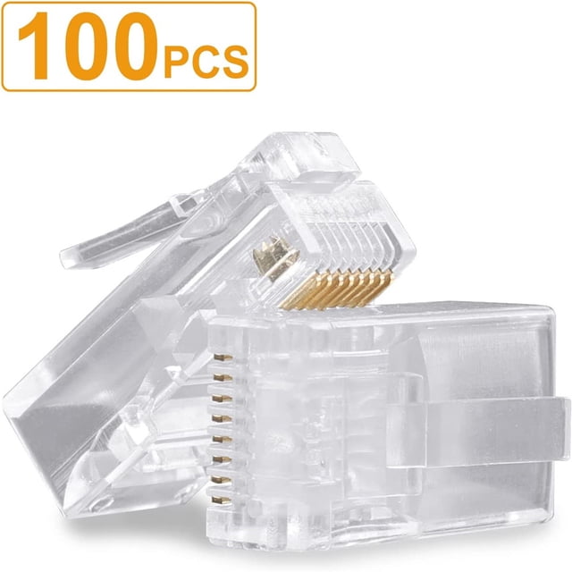 100 Pcs Connecteurs RJ45, Connecteur Cat6 Connecteurs Cat5e Connecteurs Cat5 Extrémités RJ45 Connecteurs à Sertir pour Câble Ethernet, Terminaison Facile et Rapide
