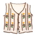 thumbnail image 1 of Boho Women Crochet Knit Vest Waistcoat Floral Pattern Sleeveless V-Neck Cardigan, 1 of 19